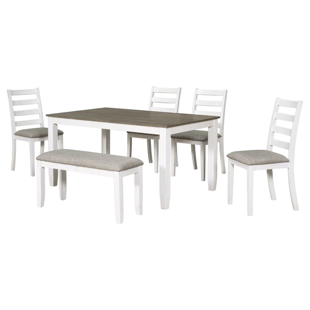 & Brown Room Table Chairs With 4 Style Upholstered Set CoSoTower A Whitewash Rustic Bench, Dining + 6-Piece