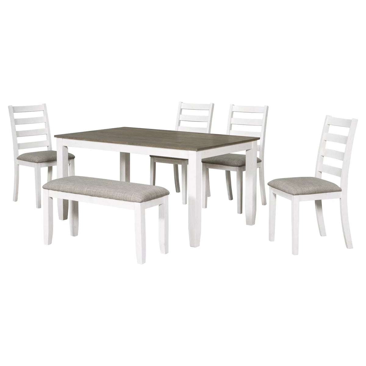 & Brown Room Table Chairs With 4 Style Upholstered Set CoSoTower A Whitewash Rustic Bench, Dining + 6-Piece