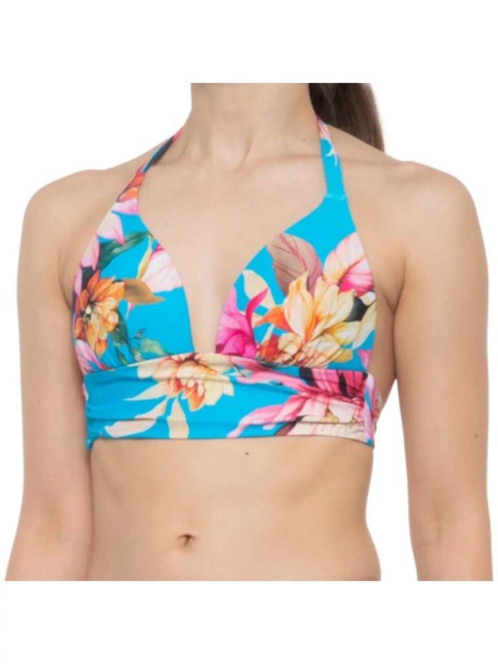 Blue 14 Molded Top Cup Tie LA Shirring BLANCA Sweetheart Tropical Women's Swimsuit Halter Print