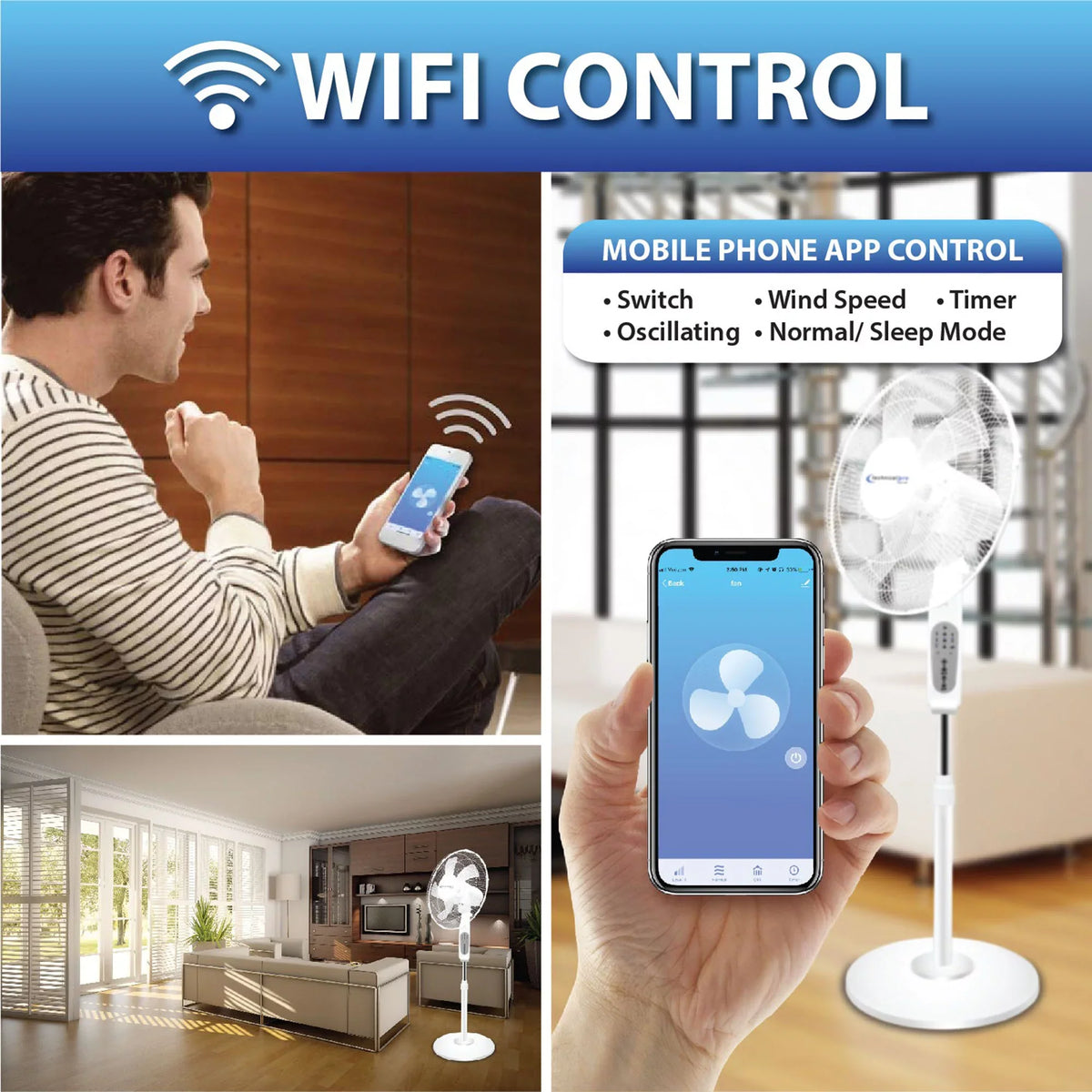 with Voice with Alexa/Google Oscillating Pro WIFI Home Technical Amazon Standing Enabled Fan Feature, Compatibe 16"