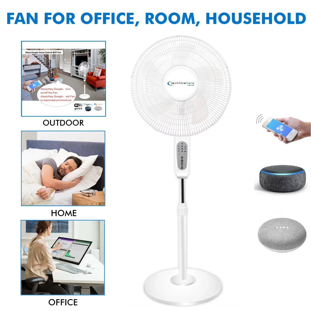 with Voice with Alexa/Google Oscillating Pro WIFI Home Technical Amazon Standing Enabled Fan Feature, Compatibe 16"