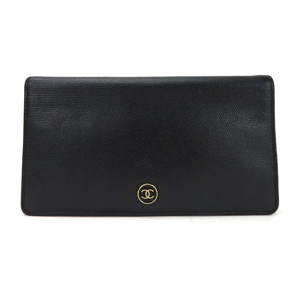 black ladies A20904 (Good) CHANEL 1 coco bifold wallet accessories Coco button long leather Pre-Owned