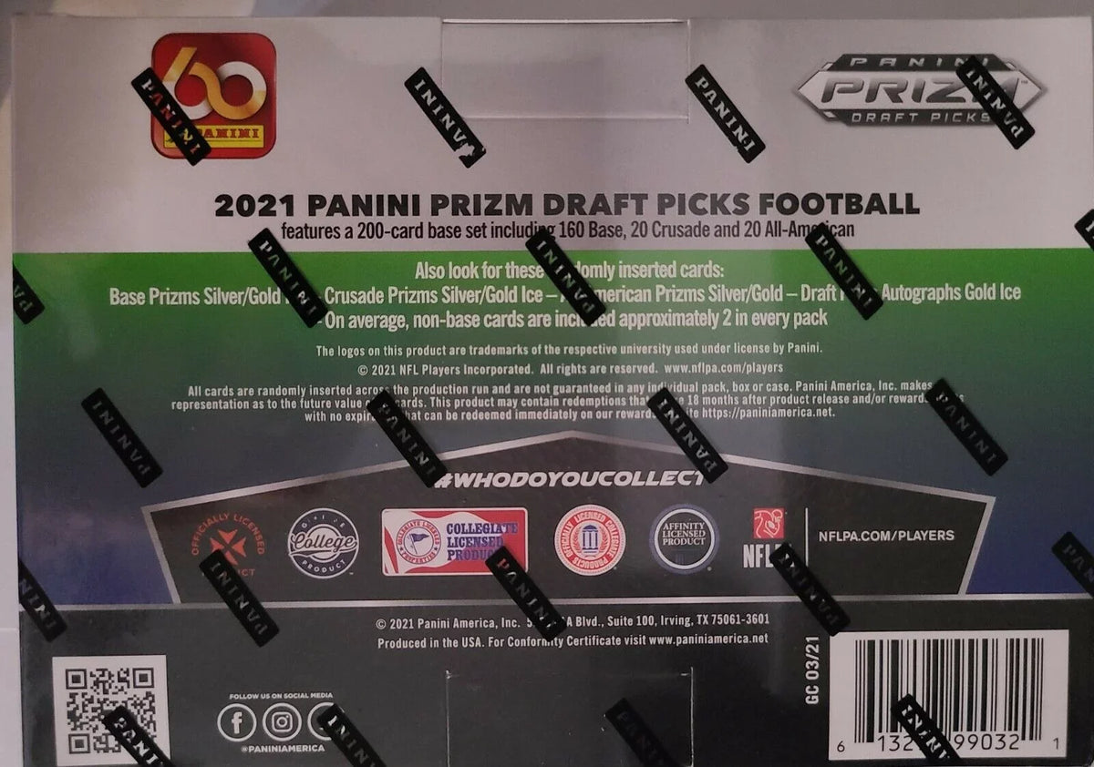 ONE Autograph pks/bx, Prizm Picks card/bx) Gold (12 Panini Prizm Draft Ice MEGA Football 2021 Box