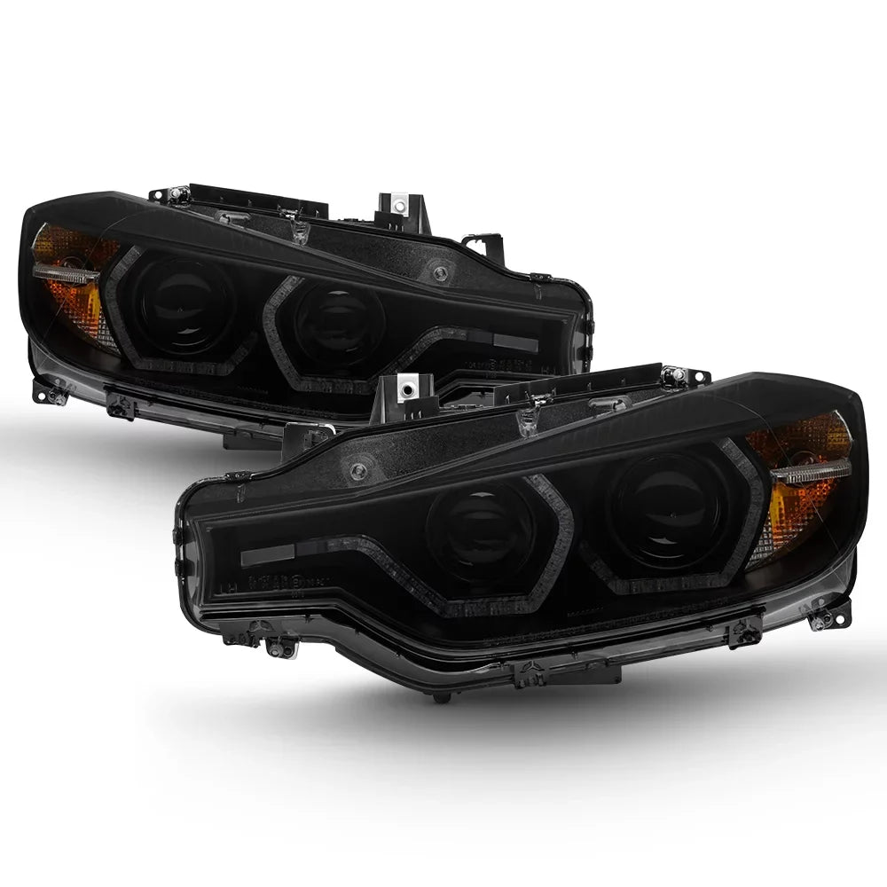 F30 AKKON BMW Factory - Type Sedan U-Halo Smoked Ring Dual For Projector 3-Series LED Doors Black 4 Headlights Halogen