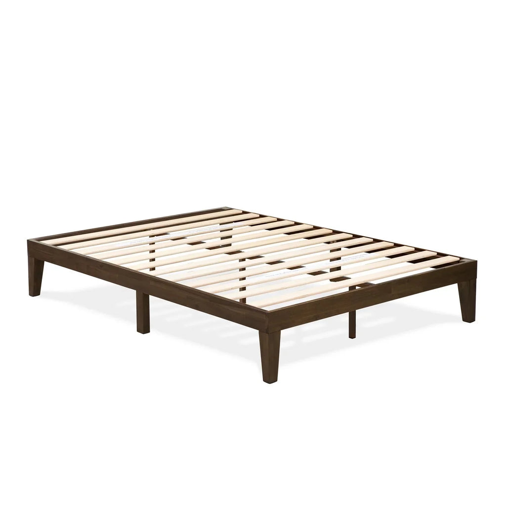 Wood Bed Platform Furniture in Full Engineered West East Walnut Weathered Denton