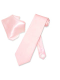 Color Neck SILK 100% Set LIGHT Solid Tie Men's Biagio Handkerchief PINK NeckTie