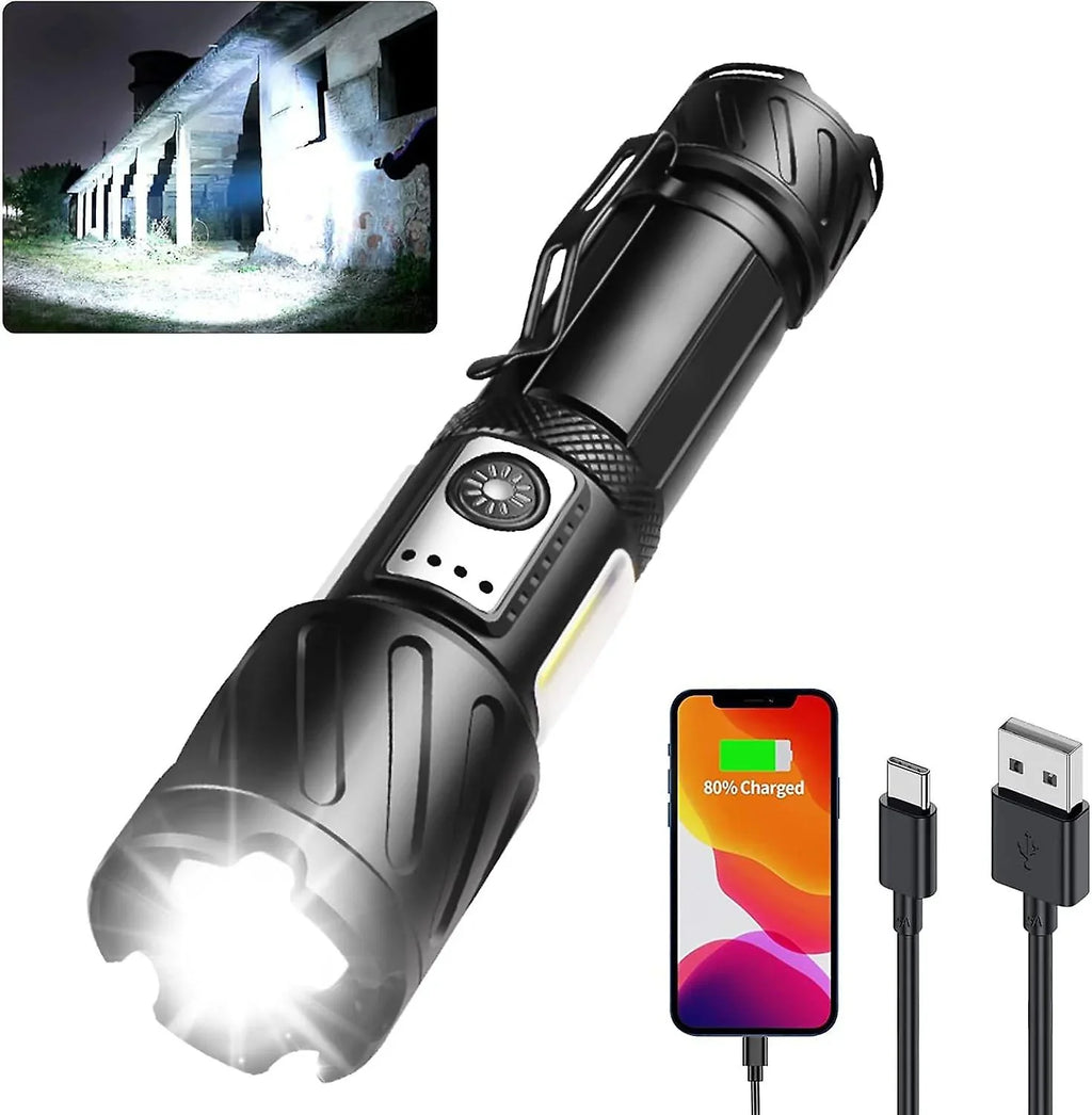 Adjustable Tactical Modes Rechargeable Torch, Lumen Bright With Water Flashlight 2 Cob 15000 Torch, High Flashlight, Super Zoomable, Light, Magnetic 6