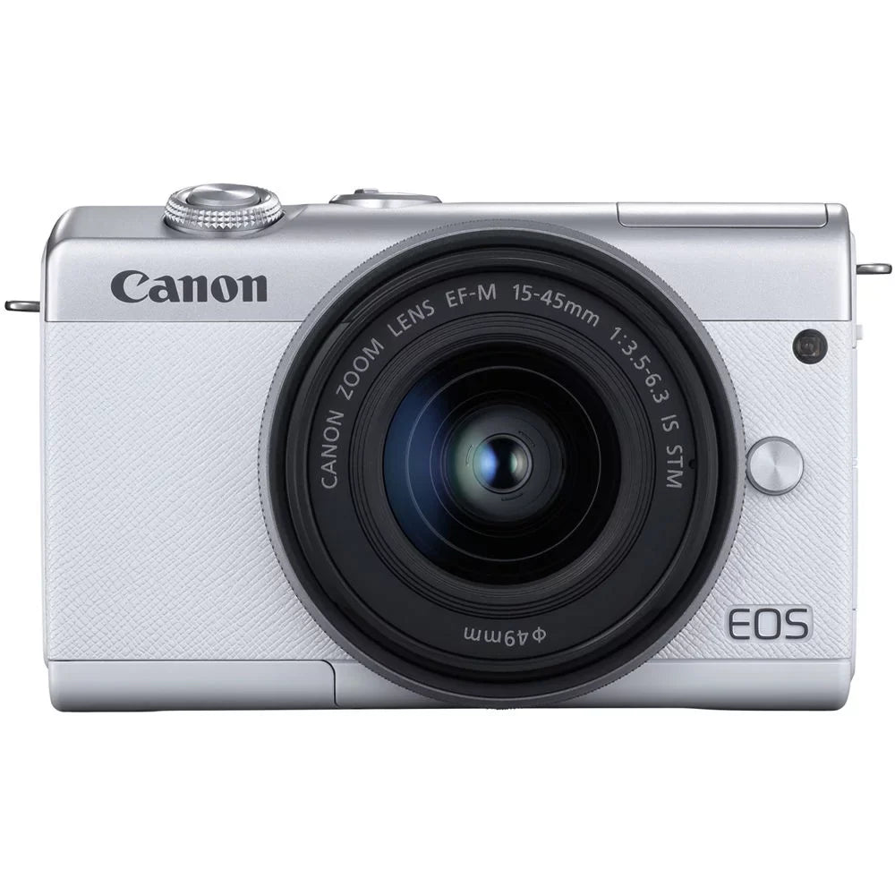 Camera Flex Canon + + Mirrorless + EOS + Kit Strap Cleaning + + Cap Card + Keeper (White) M200 Case with Memory Reader (3700C009) + Card Memory Lens 15-45mm Tripod Hand Wallet 64GB