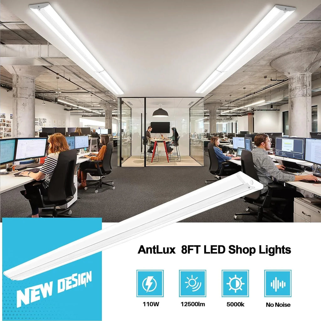 Slim QCAI Lights, Fluorescent for Compact 4 12500LM, Strip T8 110W [6-lamp Warehouse, Light Garage Equiv.], Mount LED 5000K, 8 Shop Wraparound Pack Commercial LED 8FT Foot Office Ultra Grade Flush