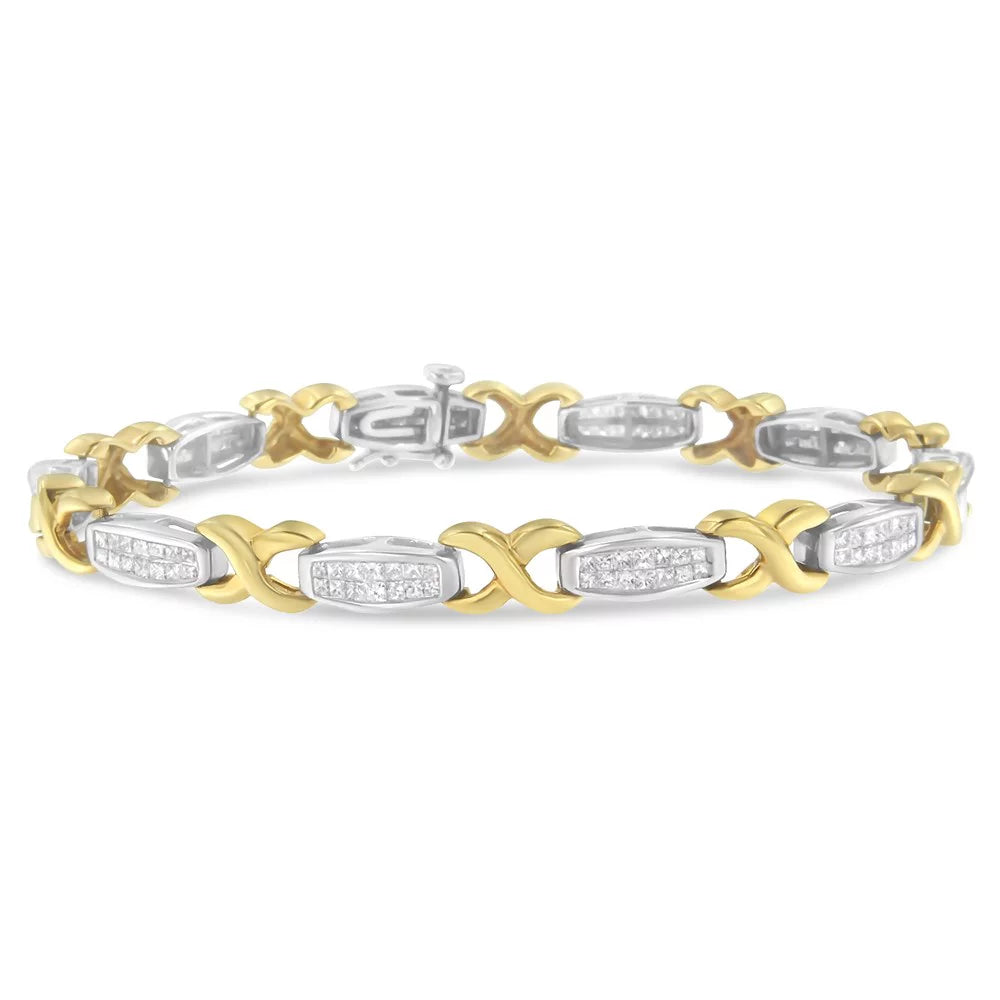 Invisible-Set White Bracelet X-Link 2 Gold Diamond TDW 14K SI1-SI2) (G-H, Carat Tennis and Yellow