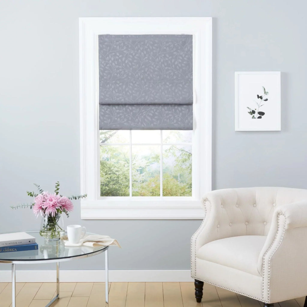 Home Roman 31"x Total Shade, 64", Exclusive Bolan Grey Botanical Dark Blackout