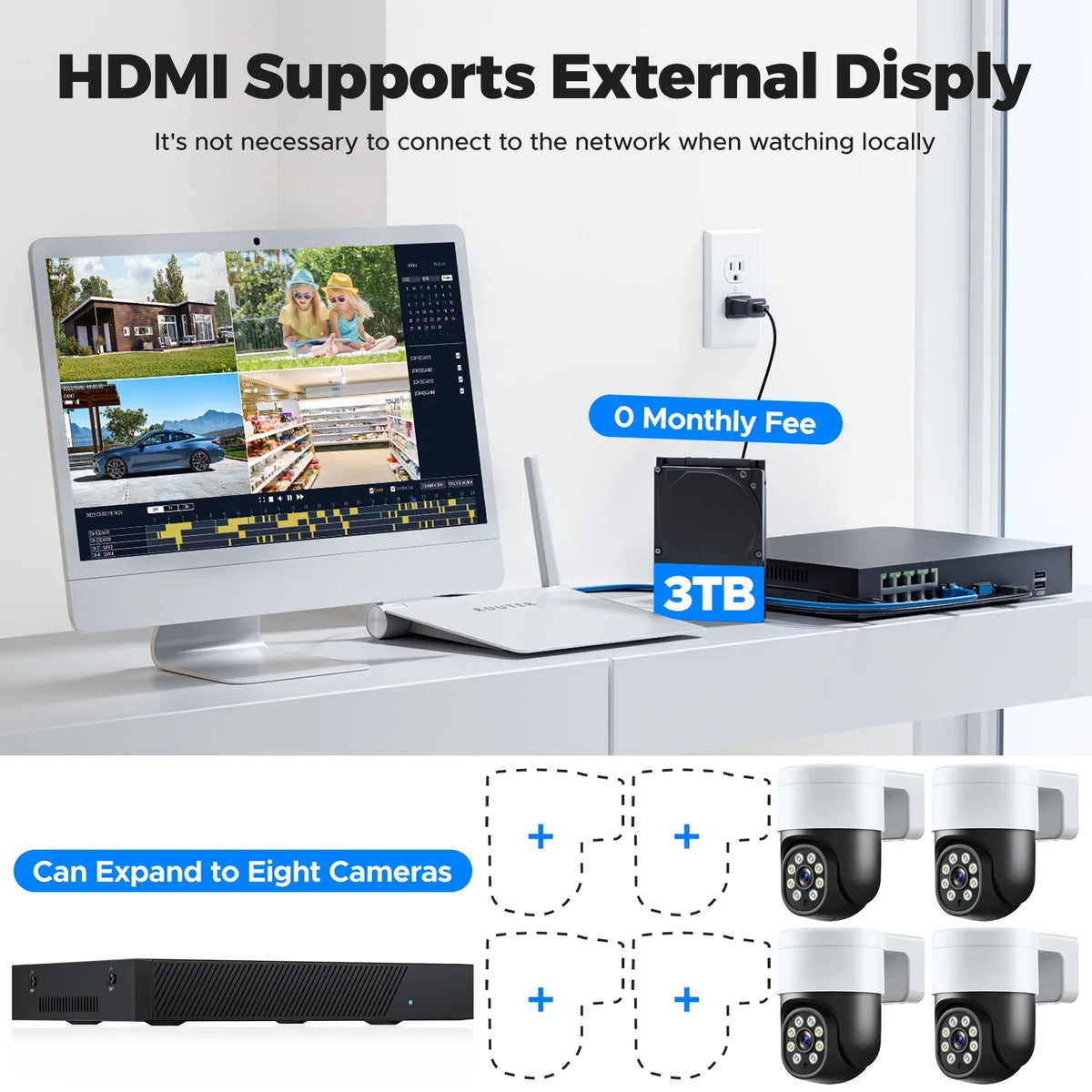 Hard System PTZ TOGUARD HDMI CCTV Dome SC46 3TB Camera Surveillance Cameras with 4K/4MP+4MP Security 8CH Drive 4Pcs POE NVR 4K/4MP+4MP Outdoor Connector