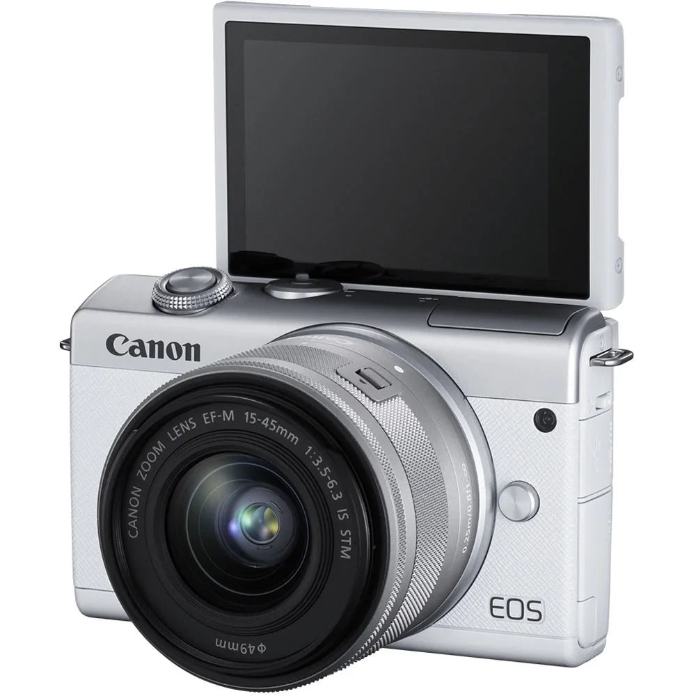 Camera Flex Canon + + Mirrorless + EOS + Kit Strap Cleaning + + Cap Card + Keeper (White) M200 Case with Memory Reader (3700C009) + Card Memory Lens 15-45mm Tripod Hand Wallet 64GB