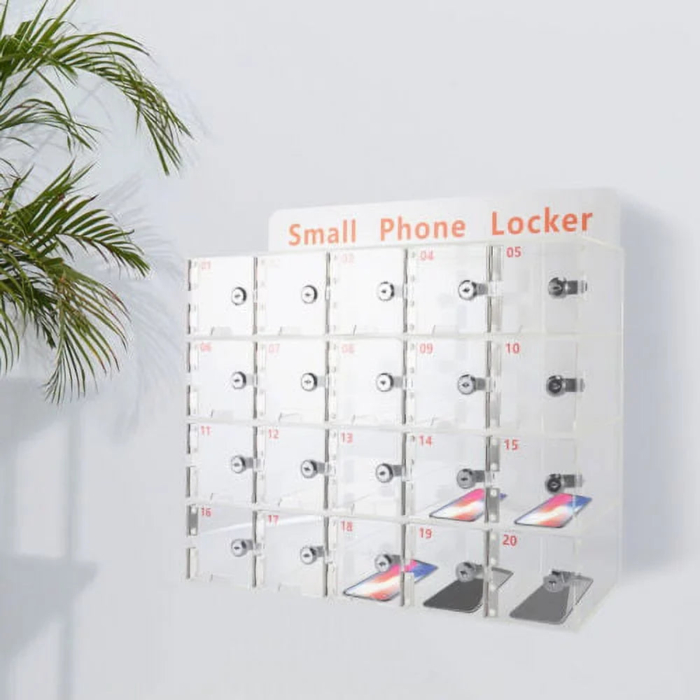 Phone w/ Clear Keys Box 20 Cellphone Locker Thickened Cell Storage Slots Acrylic