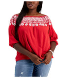 Top Embroidered Size Hilfiger 3X Red Women's Off Shoulder Tommy The