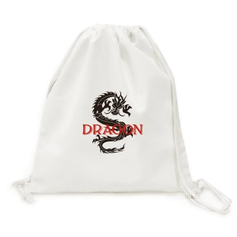 Myth Dragon Backpack Canvas Shopping Reusable Mesh Bag Drawstring East West Animal