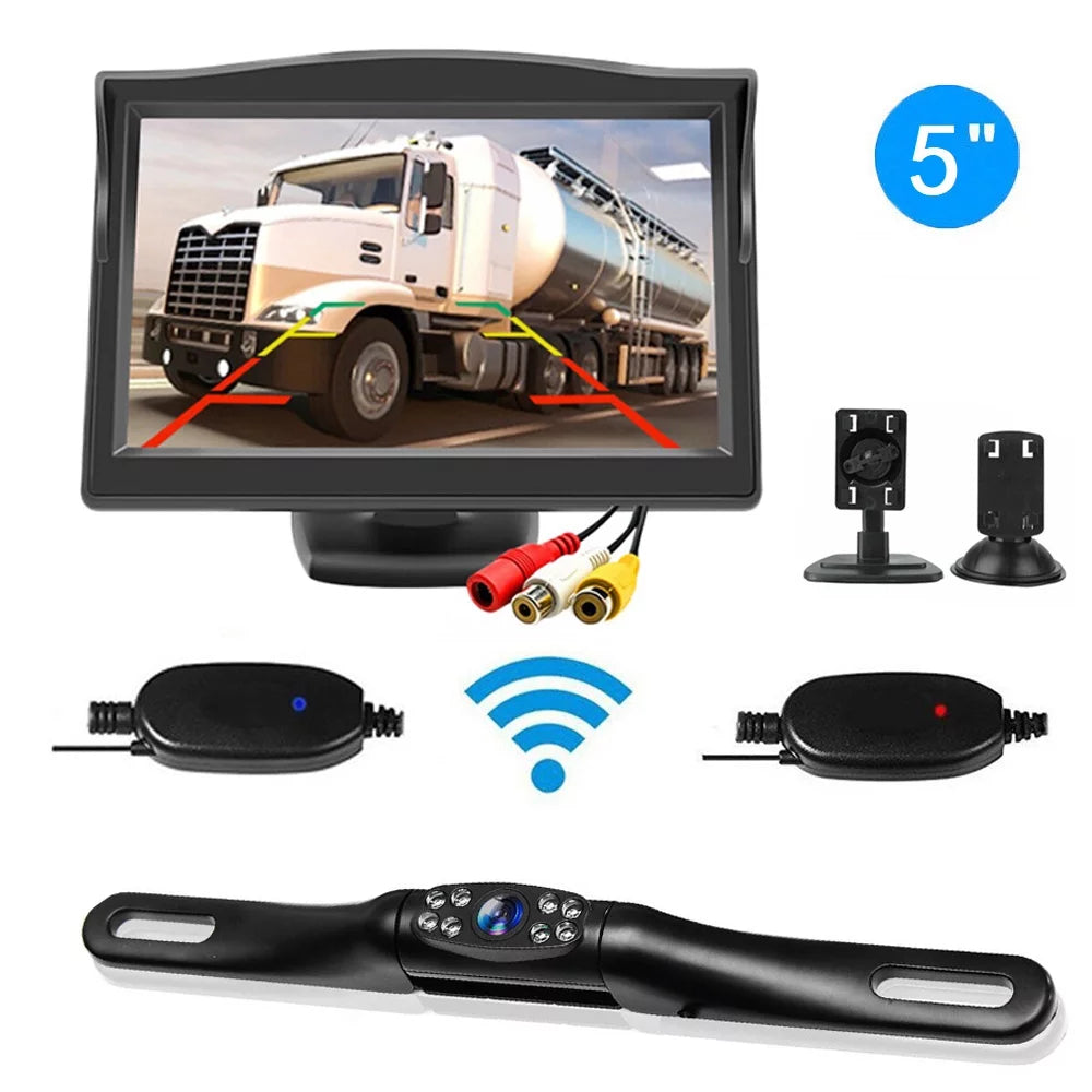 Rear Vision 5" Monitor Night Backup Wireless + Car View Camera HD Parking System