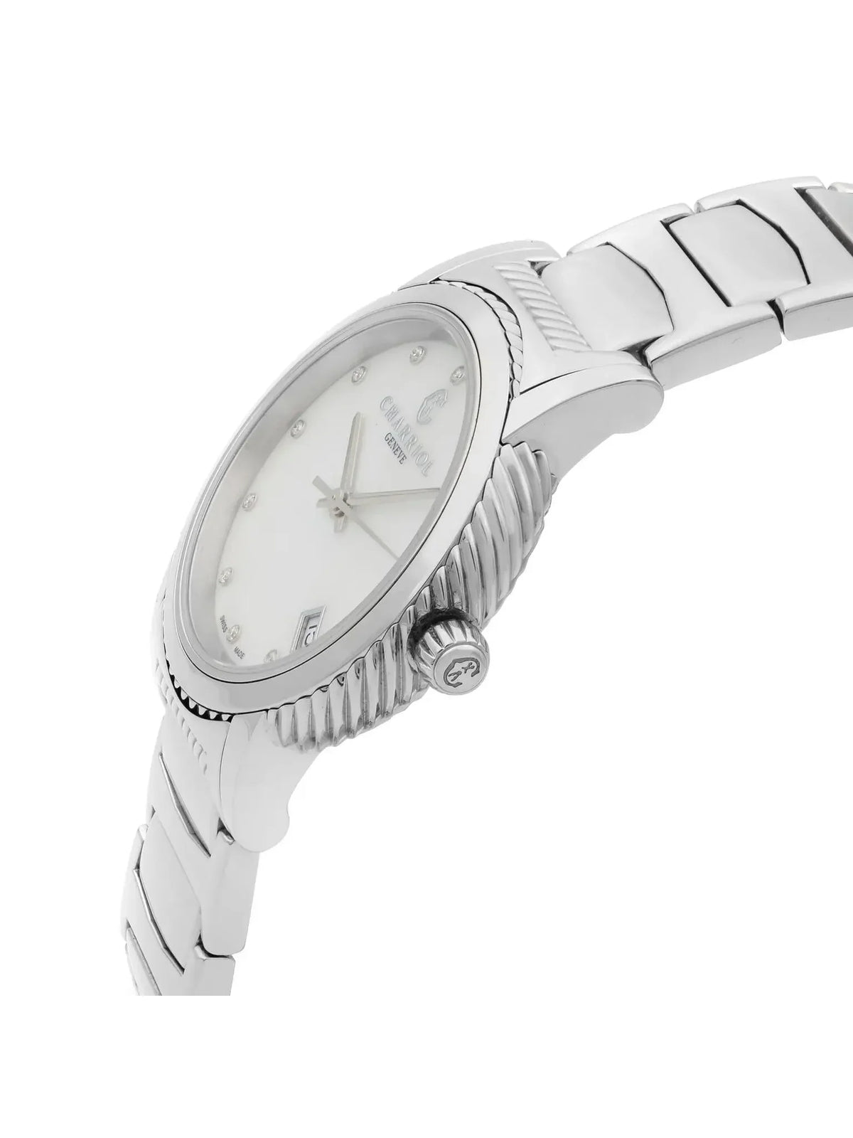 Steel Quartz Charriol New Diamond Parsii P33S2.920.001 33mm MOP Watch White Dial