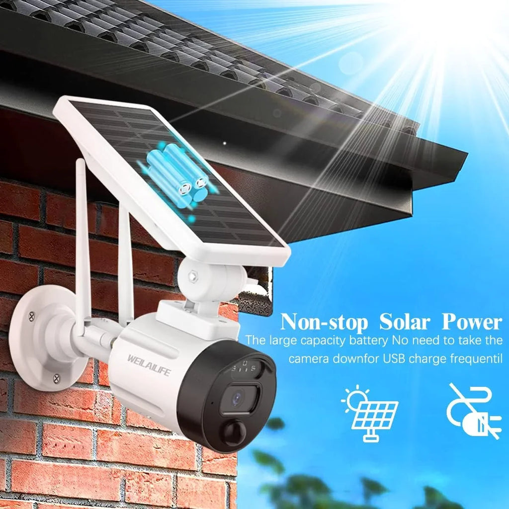 Dual Wi-Fi Battery with Rechargeable Detection, Panel, Camera, Security Solar Wireless Solar AI (2 Antenna Night Vision, Camera Pack) Outdoor Surveillance WEILAILIFE 2K