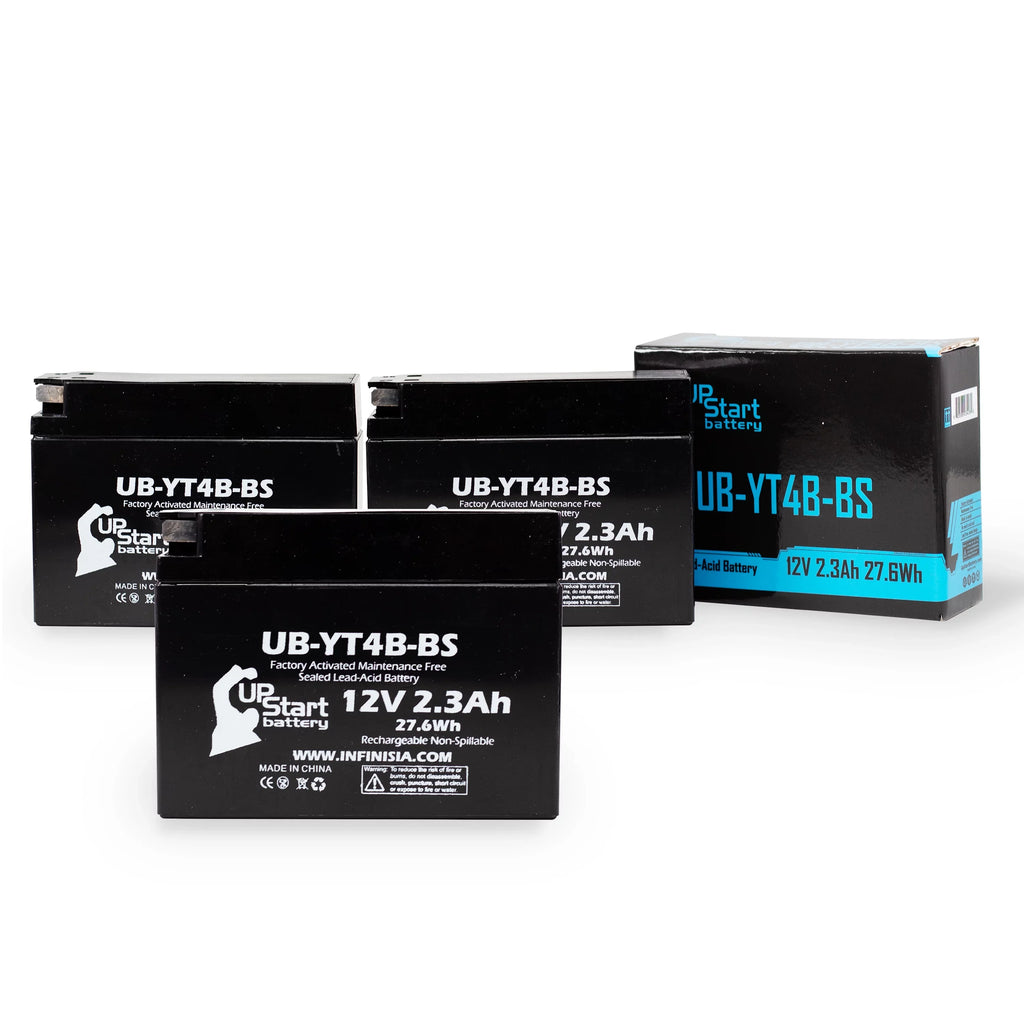 Yamaha Battery 12V, Maintenance 3-Pack Factory UpStart Battery Activated, Replacement Free, SR400 Motorcycle - 2.3Ah, UB-YT4B-BS 400CC 2002 for