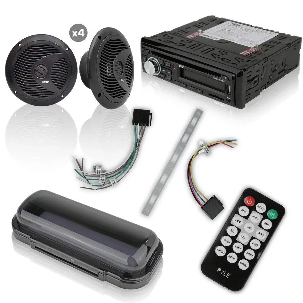 Radio Kit - DIN Audio Stereo & Calling, CD AM/FM Waterproof PLCDBT95MRB Hands-Free Wireless Size Marine 6.5" Bluetooth MP3/USB/SD w/Single Player, Receiver, Radio Speakers, - Readers PYLE Universal