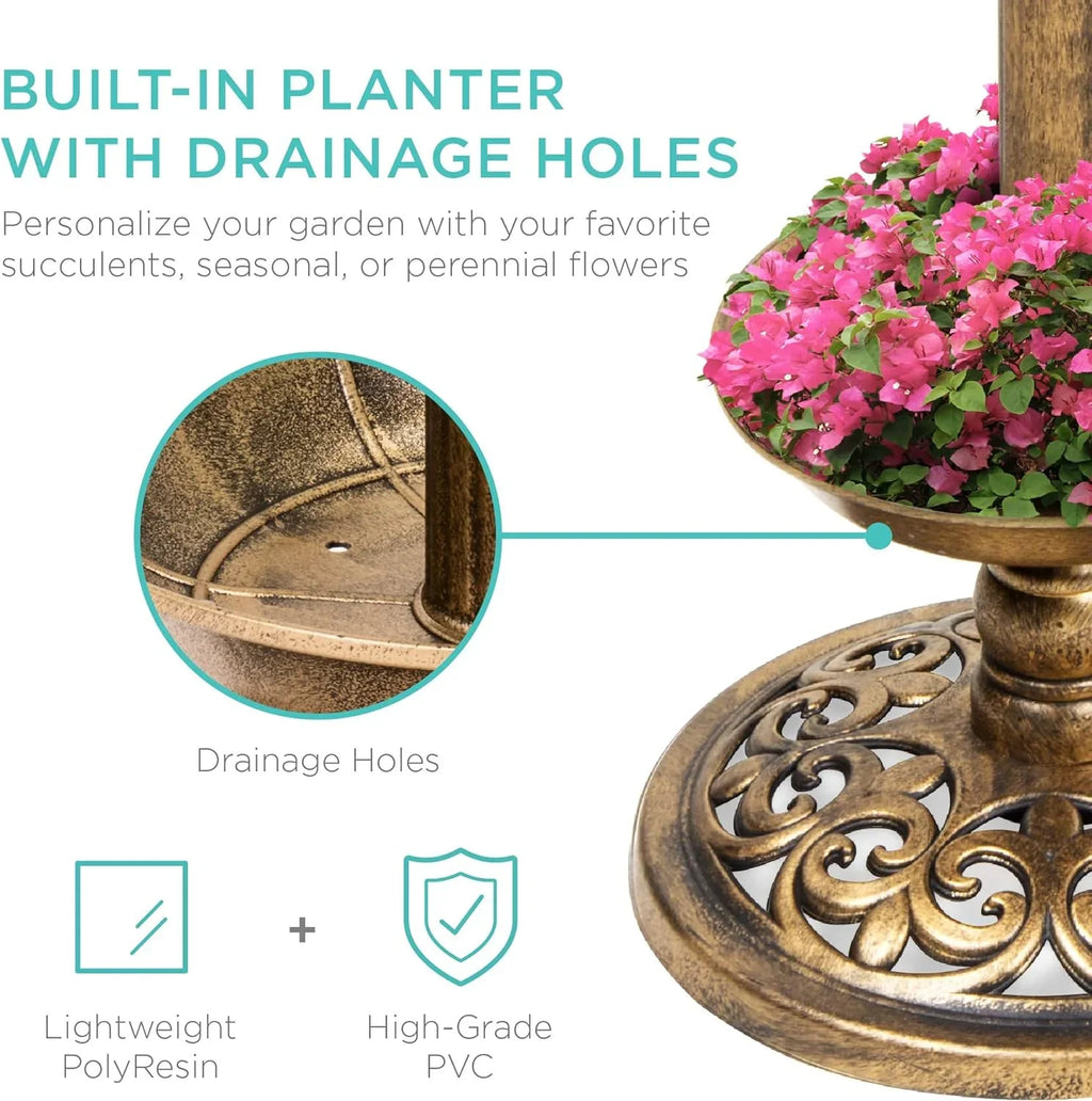 Bath Accents Lighted Garden Bronze Pedestal Integrated Panel, Solar Fountain Outdoor For W/Planter, Lawn, Scroll Decoration -
