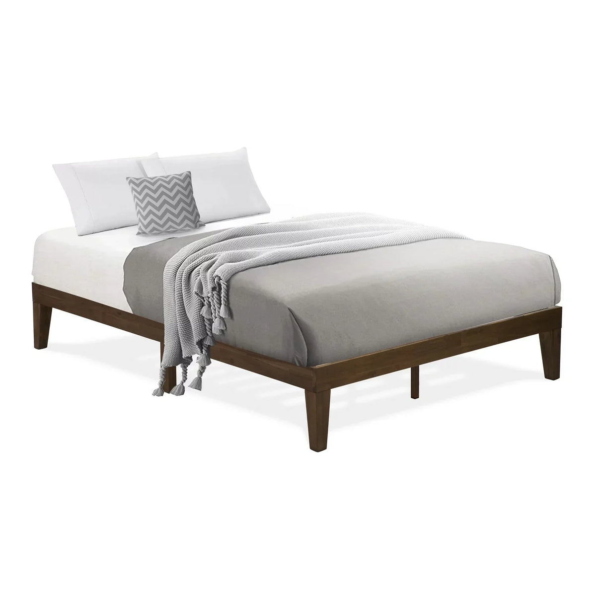 Wood Bed Platform Furniture in Full Engineered West East Walnut Weathered Denton