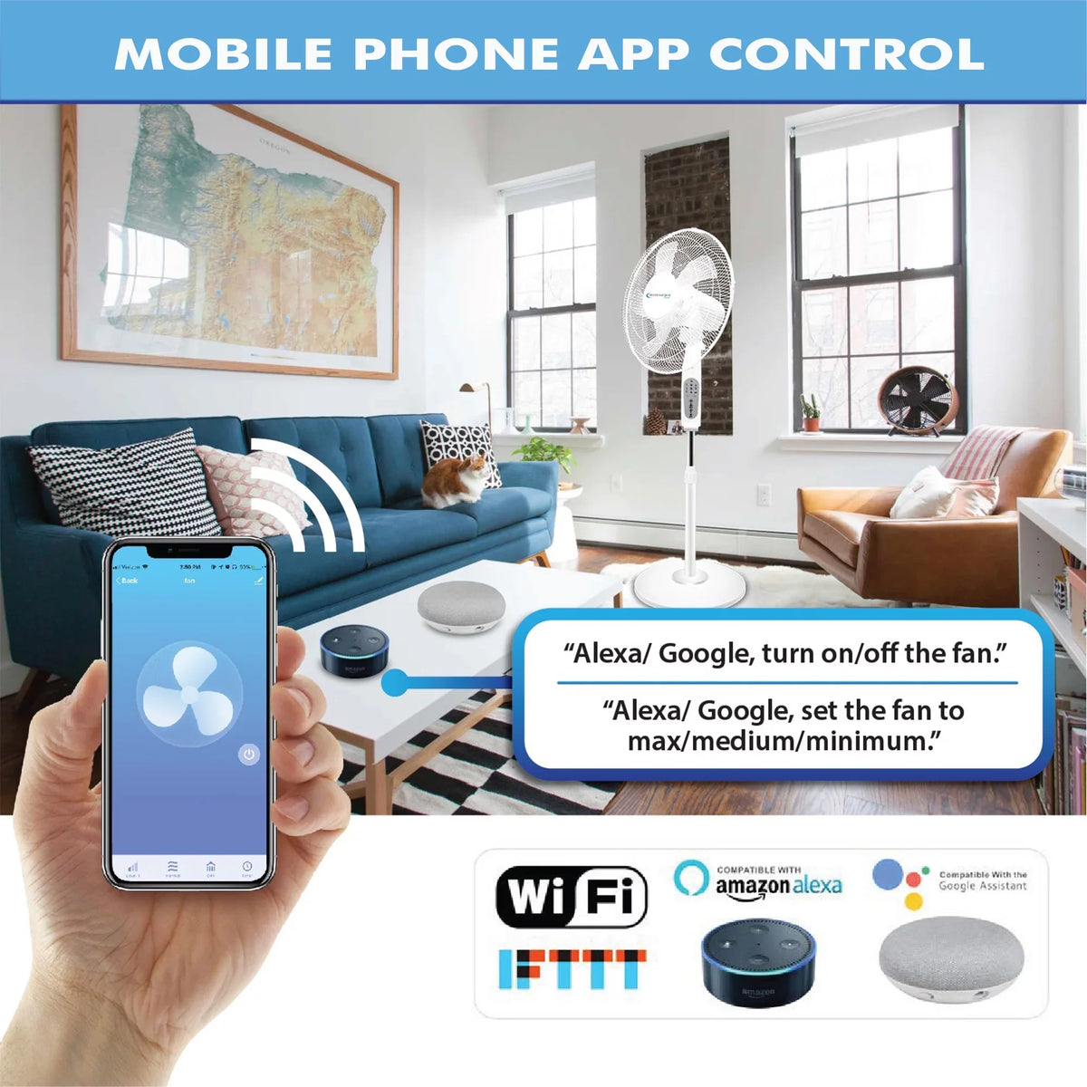 with Voice with Alexa/Google Oscillating Pro WIFI Home Technical Amazon Standing Enabled Fan Feature, Compatibe 16"