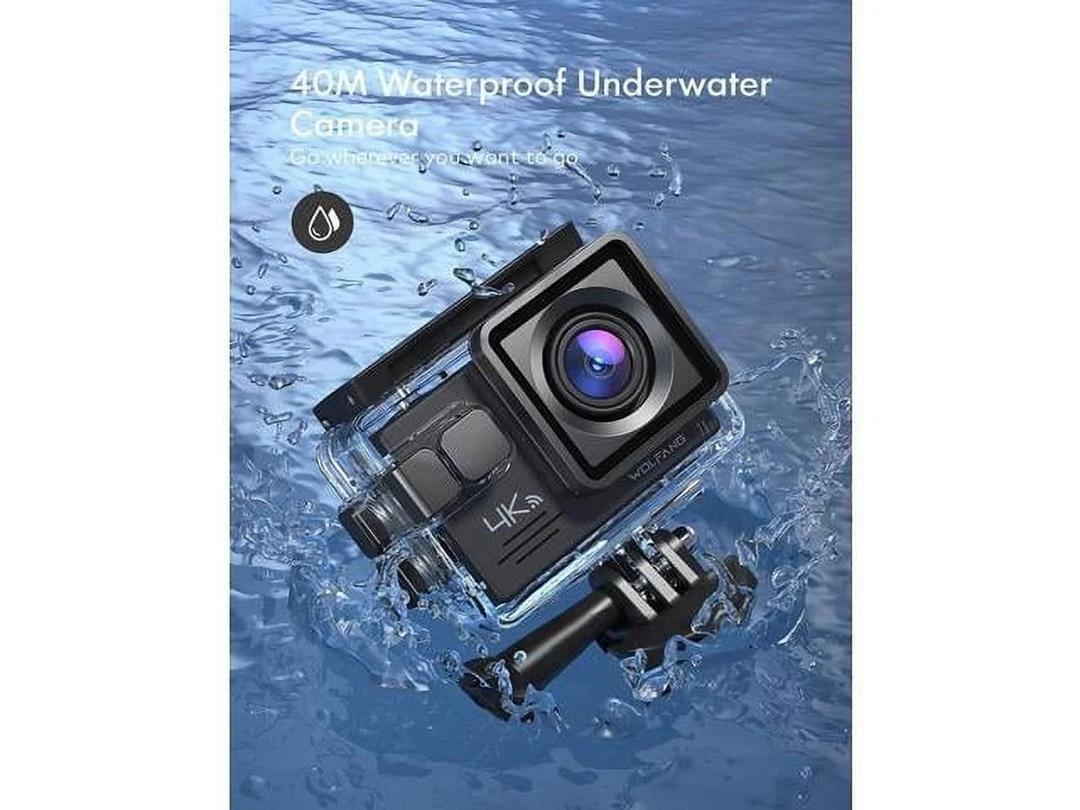 Camera Kit with Accessories Angle Helmet Mount GA100 Remote Dual 40M Camera, 2x1050mAh Batteries 30FPS, Action 20MP Control, 4K Waterproof Wide EIS, WiFi Camera and Microphone 170° Underwater