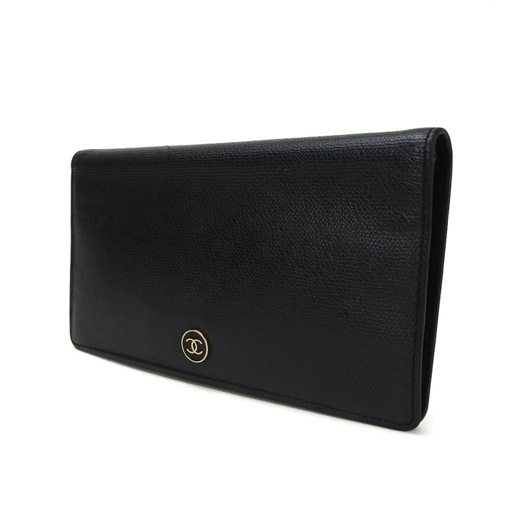 black ladies A20904 (Good) CHANEL 1 coco bifold wallet accessories Coco button long leather Pre-Owned