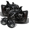 Tahoe + Set LED Fits Lens] 2007-2011 - Dual Headlights AKKON Projector Lights Suburban Halo Fog Avalanche [Smoke