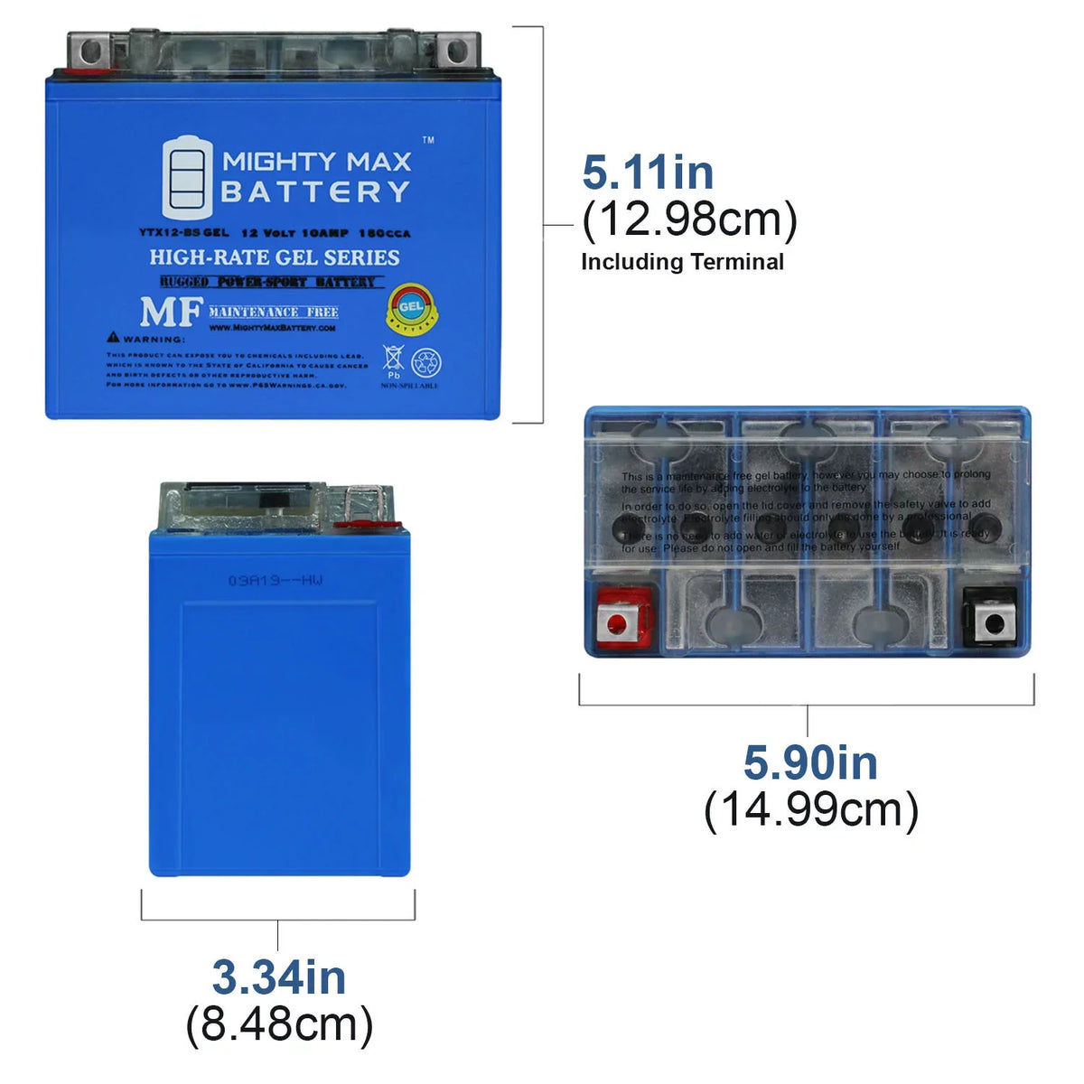 Battery Replacement 12V with - 01-04 Compatible YTX12-BSGEL 10Ah GSX-R1000 GEL Pack 2 Suzuki