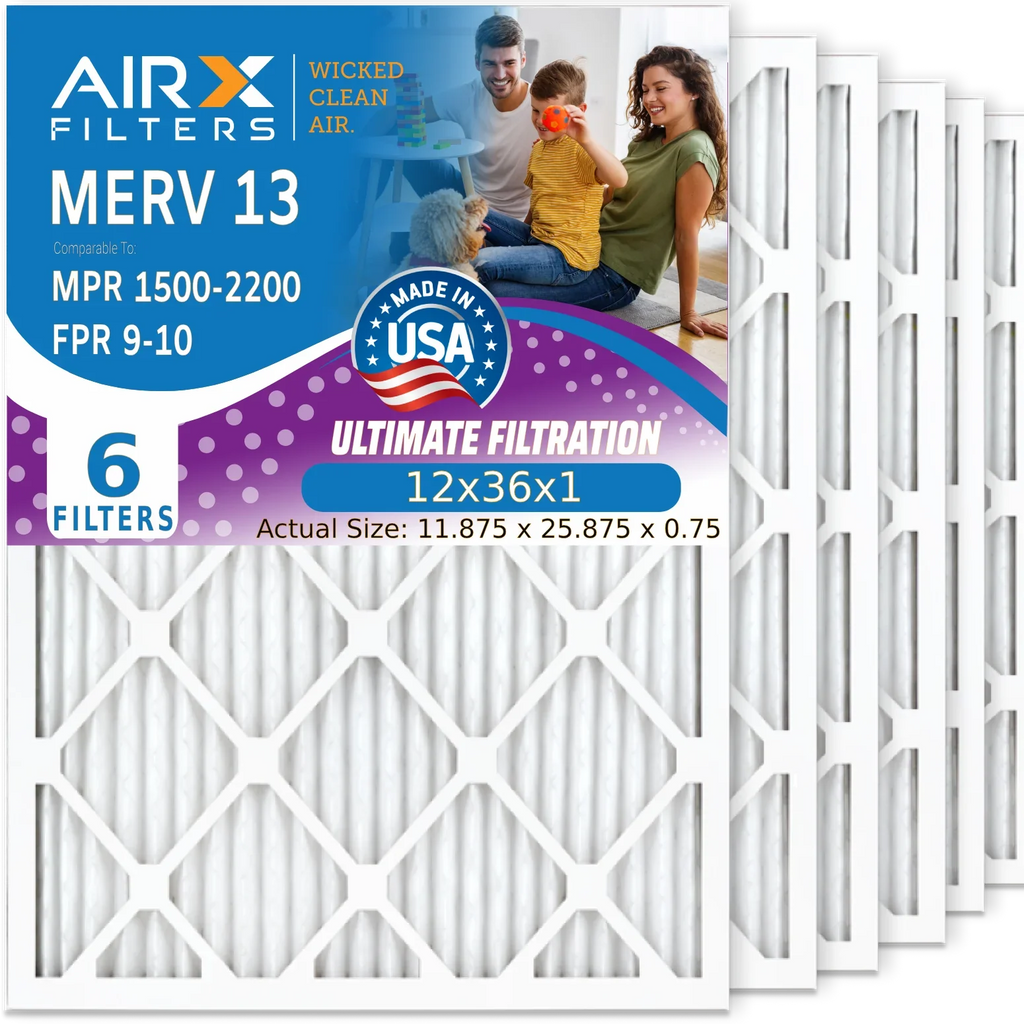 Air & Air 12x36x1 USA Filter MERV FPR Filter Premium Furnace by 2200 6 9 to Conditioner Pleated Comparable Pack AC WICKED AIR. AIRX FILTERS Filters MPR CLEAN HVAC Made 1500 - Electrostatic 13 12x36x1