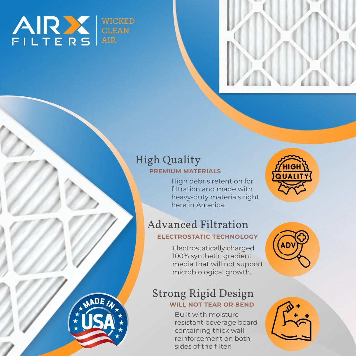 16x20x1 MERV 6 Pack Conditioner 16x20x1 to WICKED Electrostatic Filter FILTERS 5 Filter Comparable AIRX 700 by FPR Filters & AIR. USA MPR AC 8 Air Furnace Air Made HVAC CLEAN Premium Pleated