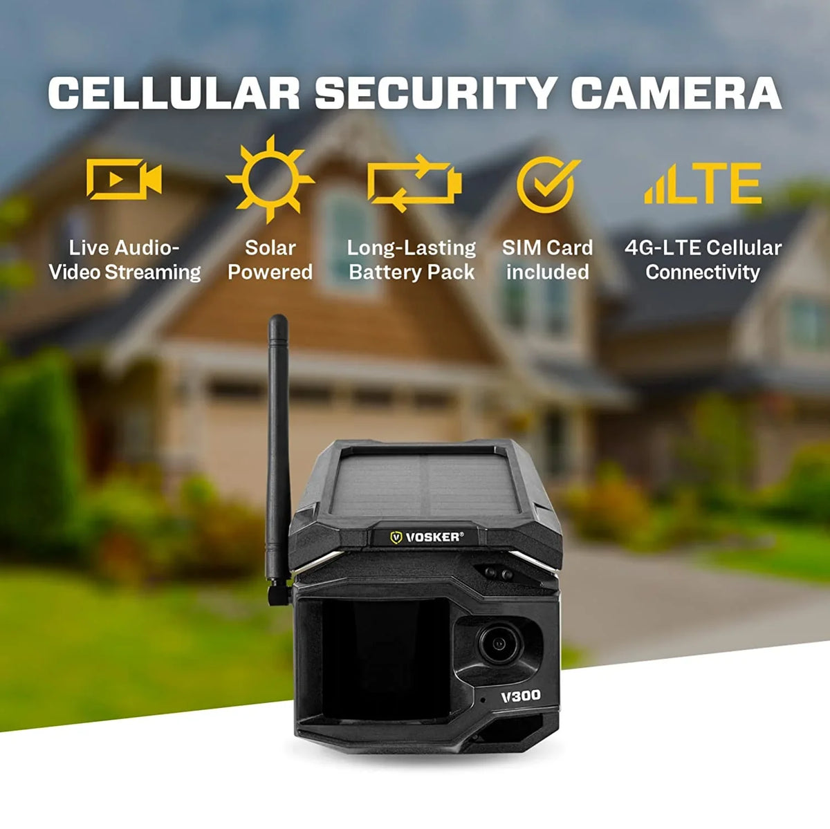 Security Outdoor 4G-LTE View Live Cellular V300-US Camera Powered VOSKER Solar