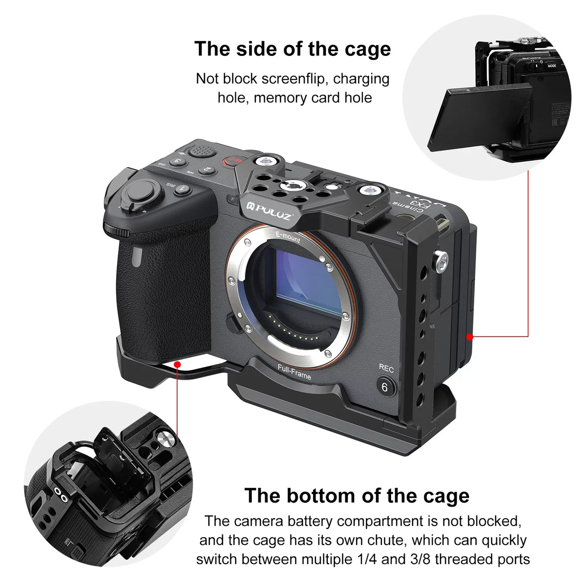PULUZ with For FX3 ILME-FX30 Camera / Cage NOTA Stabilizer Metal Sony Slider(Black) Rig