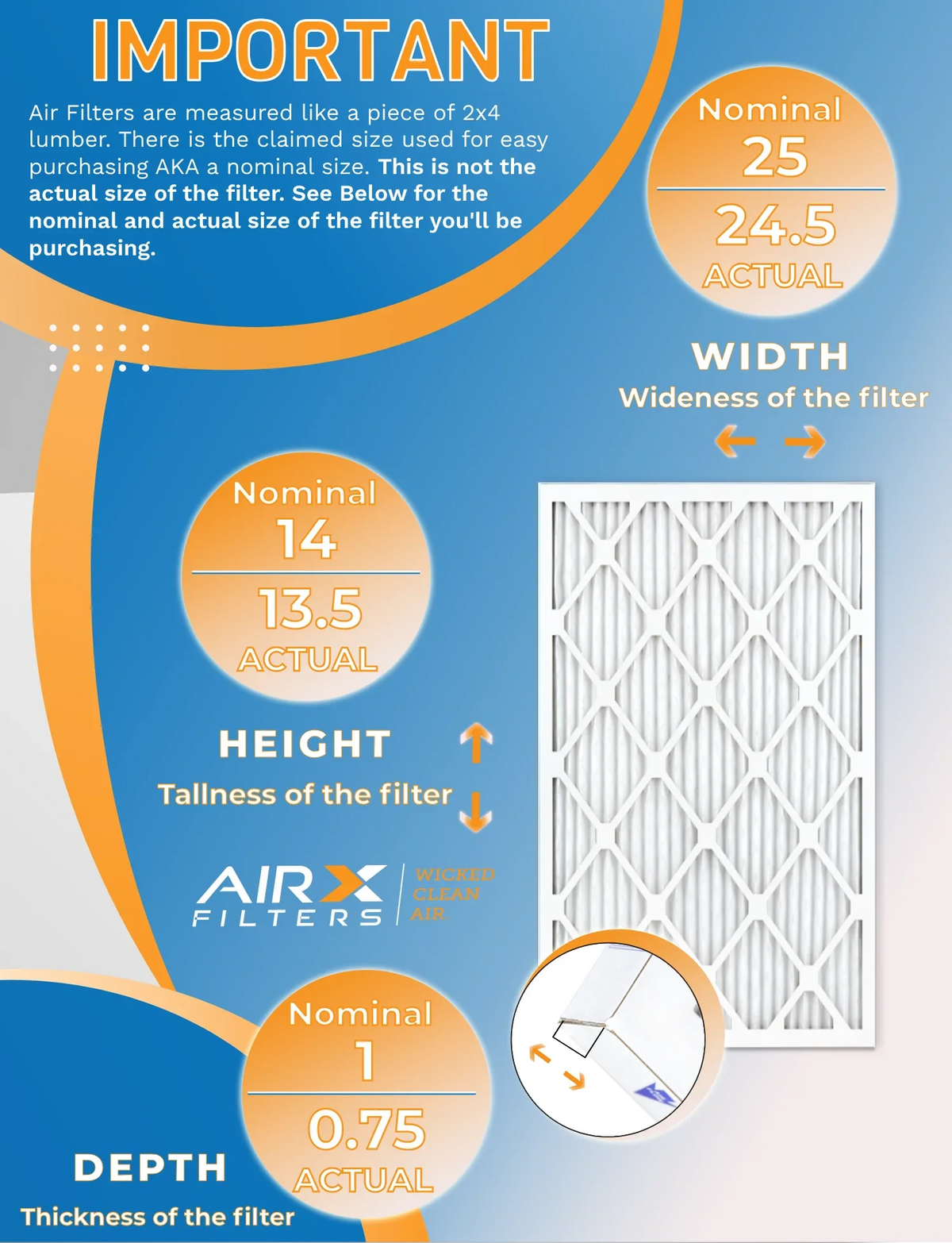 14x25x1 AIRX FILTERS FPR in MPR Pack & 12 by WICKED Rating, MERV of Filter to Air AIR. Made CLEAN 5 8 700 USA Comparable Furnace Filters -