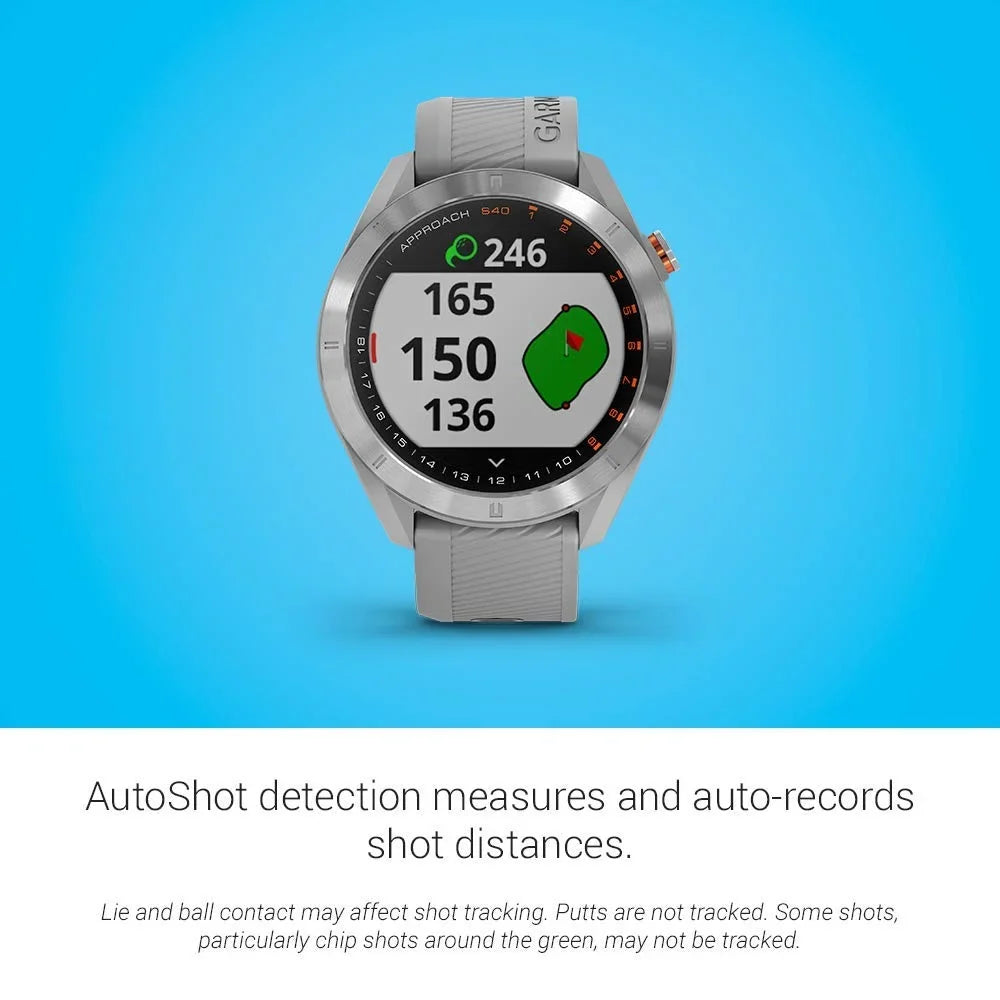 Display, Golf GPS Gray/Stainless Approach With Lightweight S40, Smartwatch, Touchscreen Steel Stylish Garmin