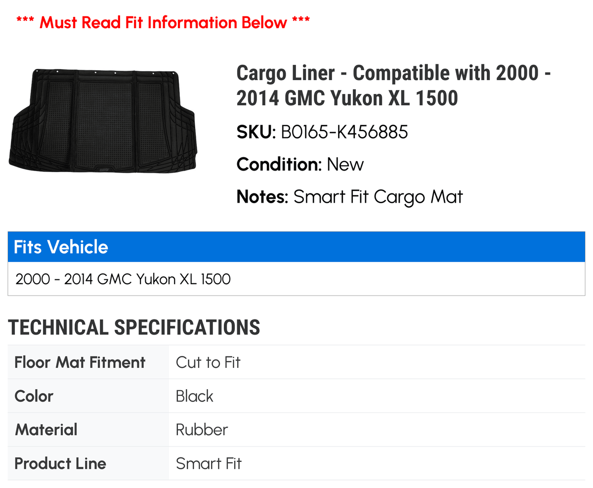 GMC 2006 XL 2002 2000 Compatible 2010 2008 Yukon 2001 2011 2005 - 2007 - 2013 1500 2003 with Liner 2012 2009 2004 2014 Cargo