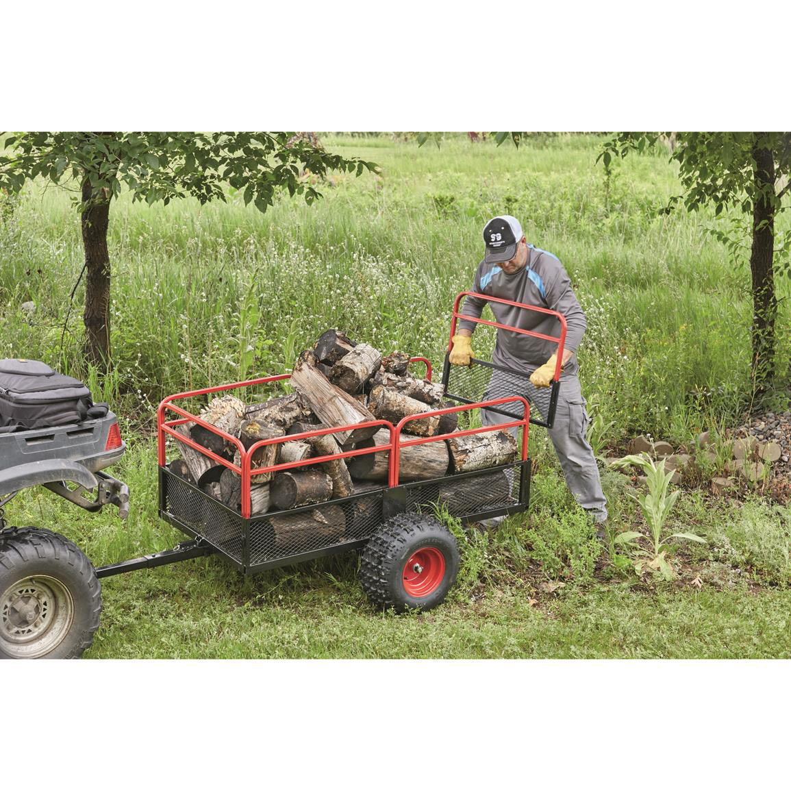 ATV Trailer, Duty with Carrier Heavy Carts Guide Cargo Gear Utility Wheels,