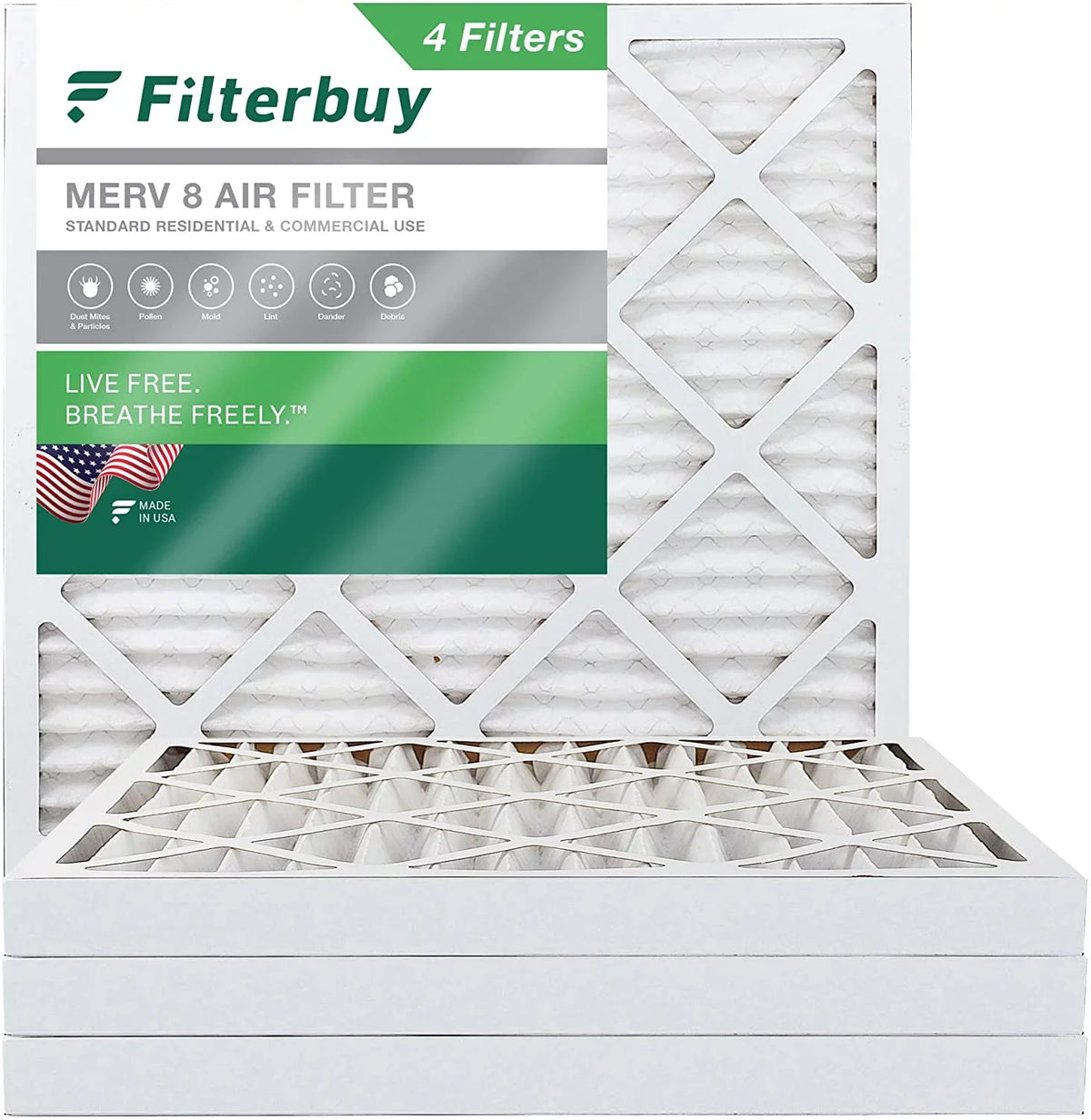 AC HVAC MERV Filterbuy 12x12x2 Air Furnace Filters 8 Pleated (4-Pack)